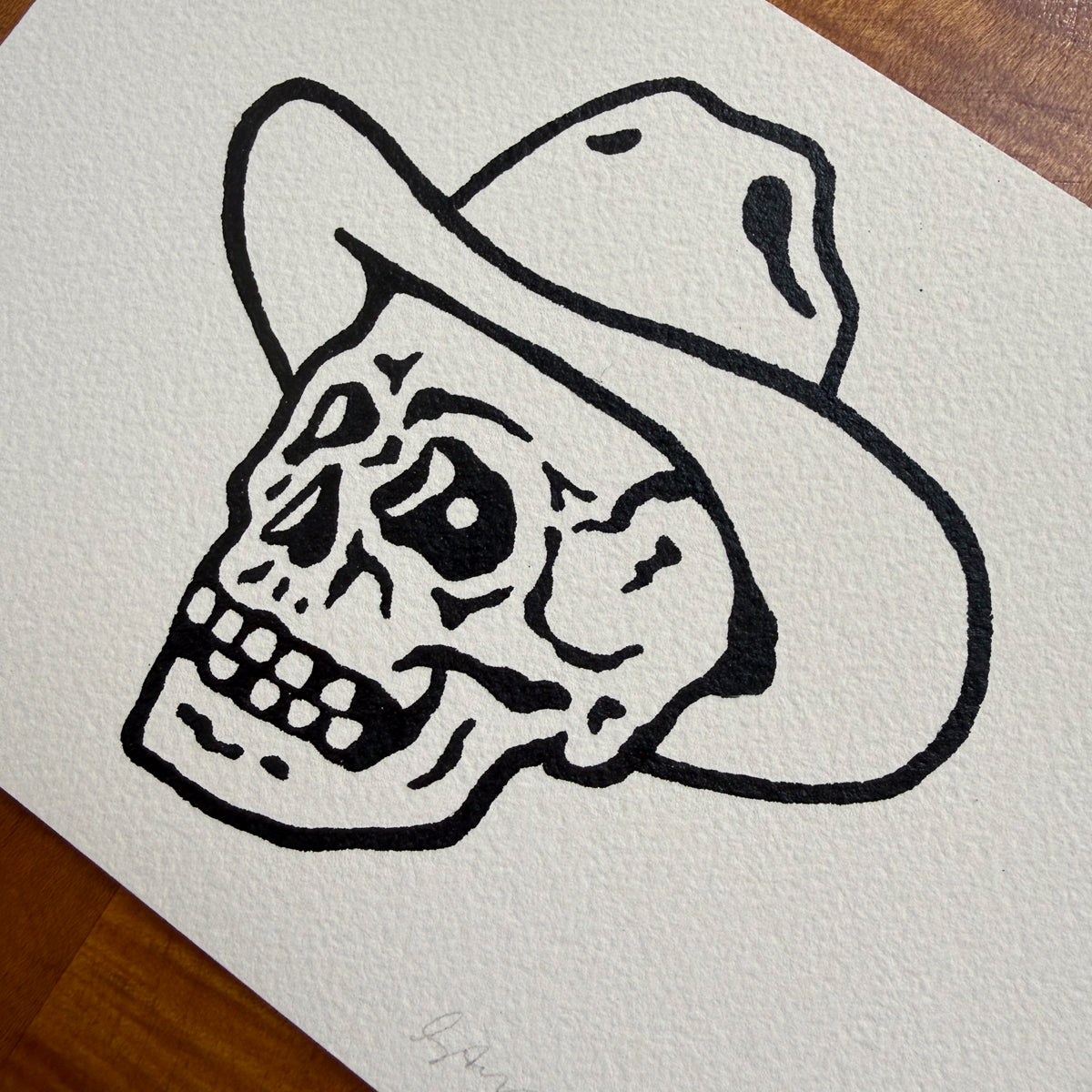 Cowpoke Skull 7x5in Original Paint Pen Drawing (Black #4)
