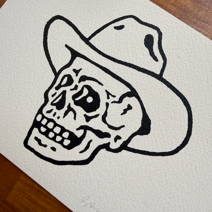 Cowpoke Skull 7x5in Original Paint Pen Drawing (Black #4)