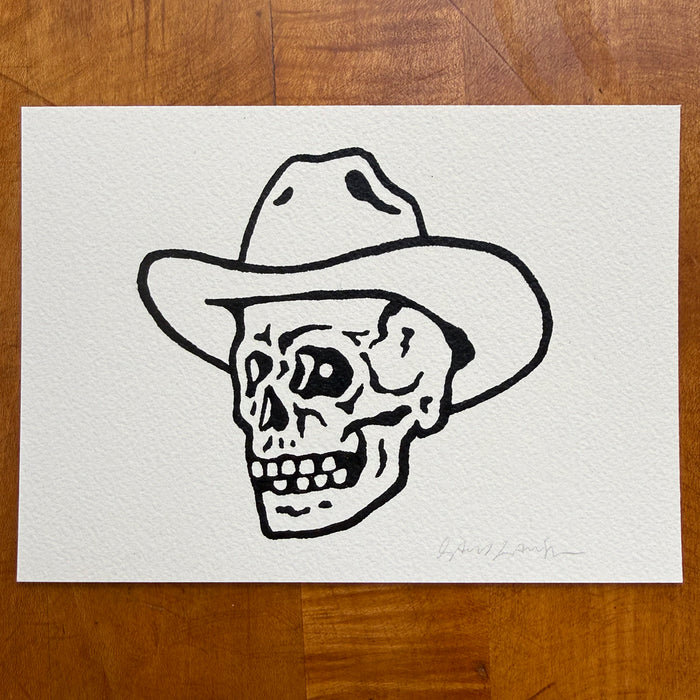 Cowpoke Skull 7x5in Original Paint Pen Drawing (Black #4)