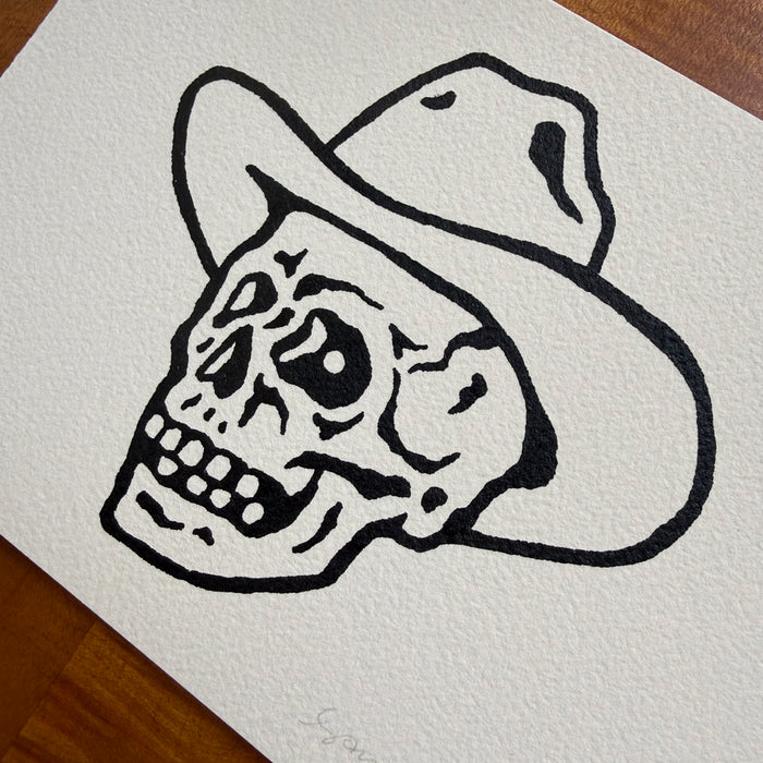 Cowpoke Skull 7x5in Original Paint Pen Drawing (Black #3)