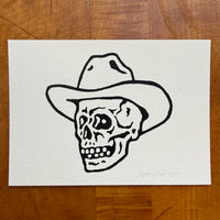 Cowpoke Skull 7x5in Original Paint Pen Drawing (Black #3)