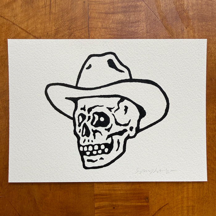 Cowpoke Skull 7x5in Original Paint Pen Drawing (Black #3)