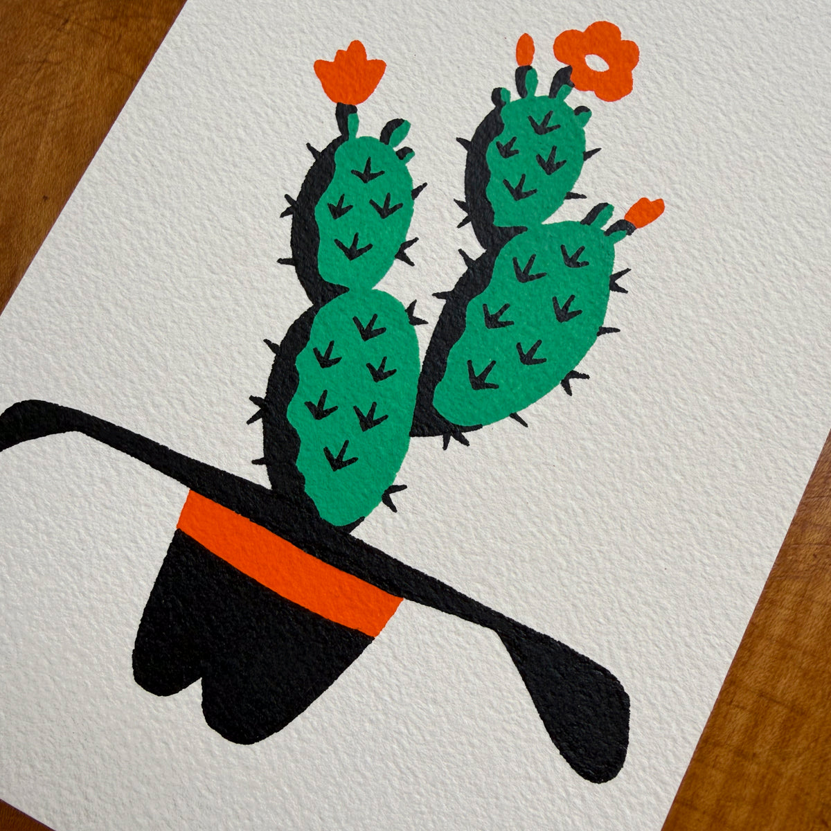 SOLD OUT. Prickly Hat 5x7in Original Paint Pen Drawing (Orange 2)