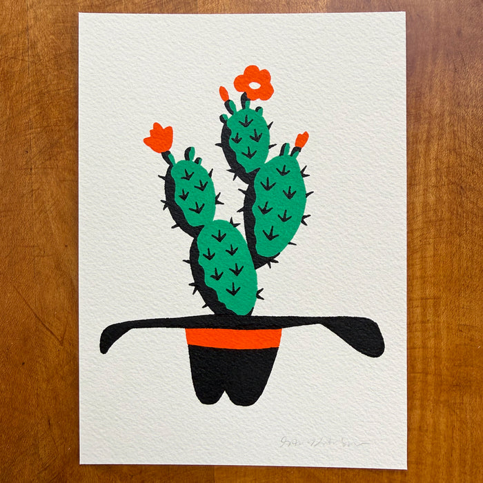 SOLD OUT. Prickly Hat 5x7in Original Paint Pen Drawing (Orange 2)