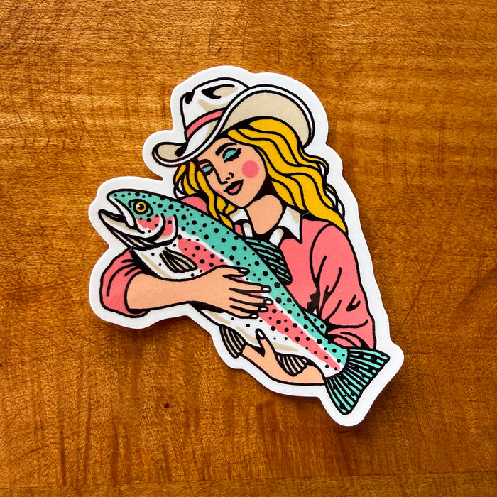 Rainbow Trout Cowgirl #1 Glossy Sticker