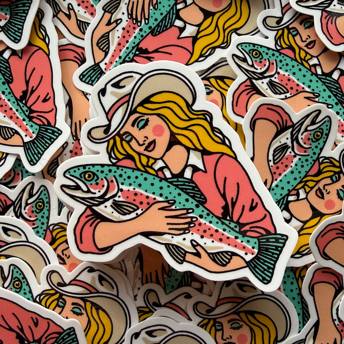 Rainbow Trout Cowgirl #1 Glossy Sticker