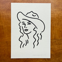 Nashville Cowgirl Two 5x7in Original Paint Pen Drawing (Black)