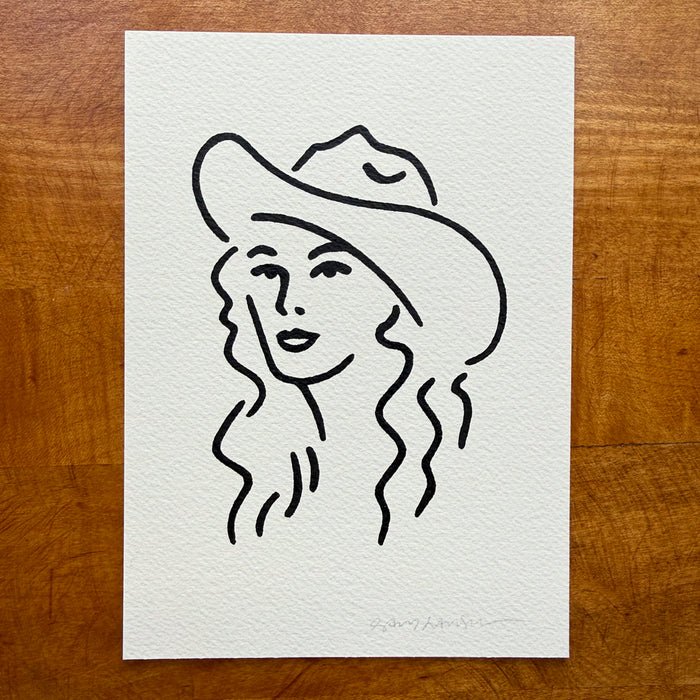 Nashville Cowgirl Two 5x7in Original Paint Pen Drawing (Black)