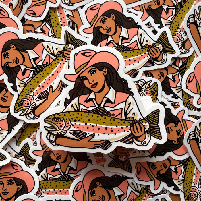 Rainbow Trout Cowgirl #2 Glossy Sticker