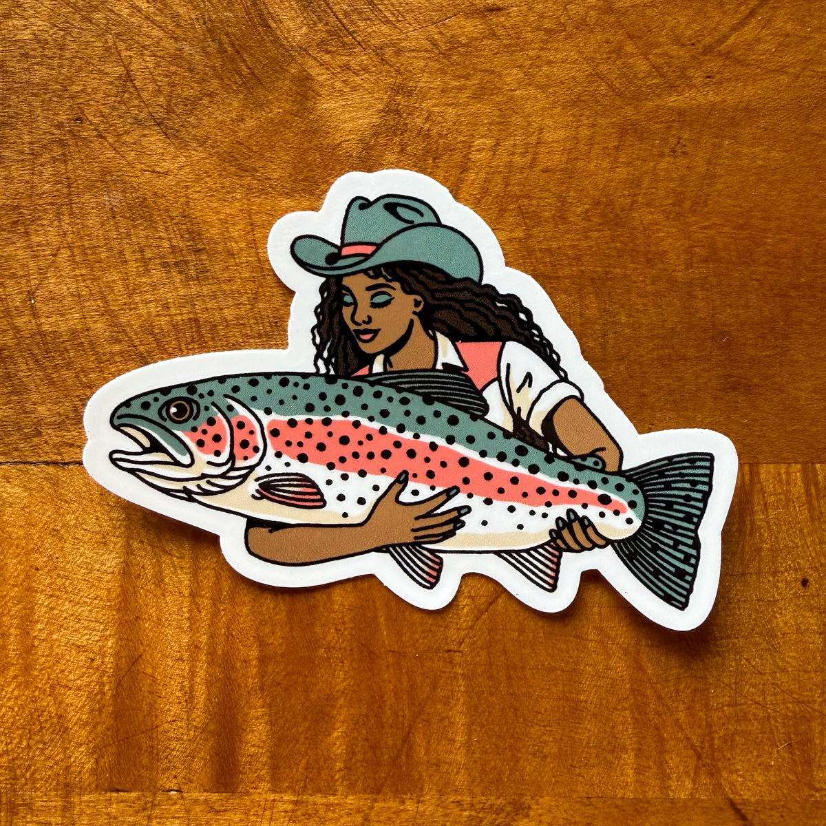 Rainbow Trout Cowgirl #3 Glossy Sticker