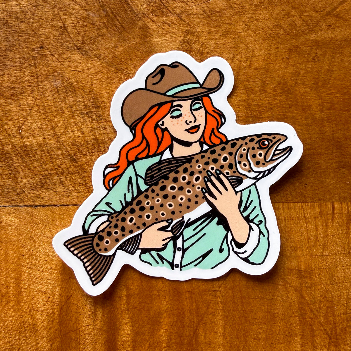 Brown Trout Cowgirl #2 Glossy Sticker