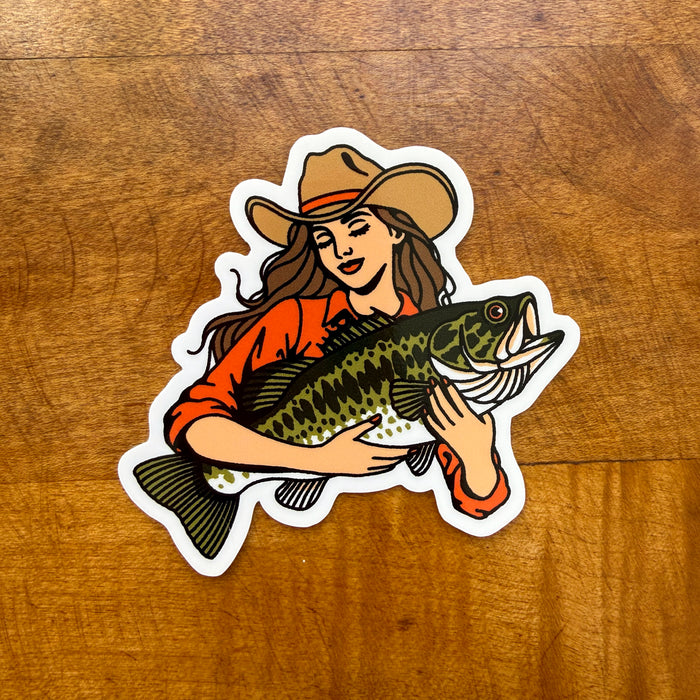 Largemouth Bass Cowgirl #1 Glossy Sticker