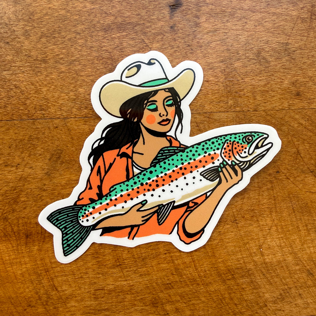 Rainbow Trout Cowgirl #4 Glossy Sticker