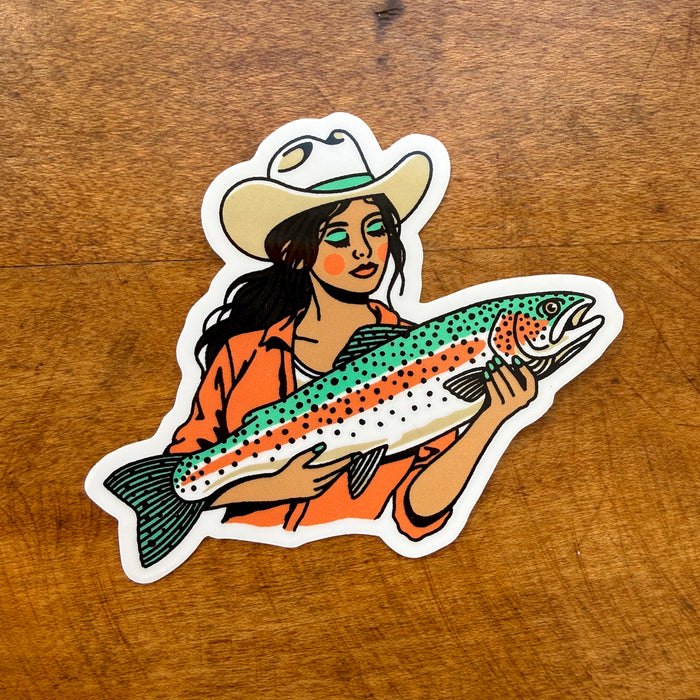 Rainbow Trout Cowgirl #4 Glossy Sticker