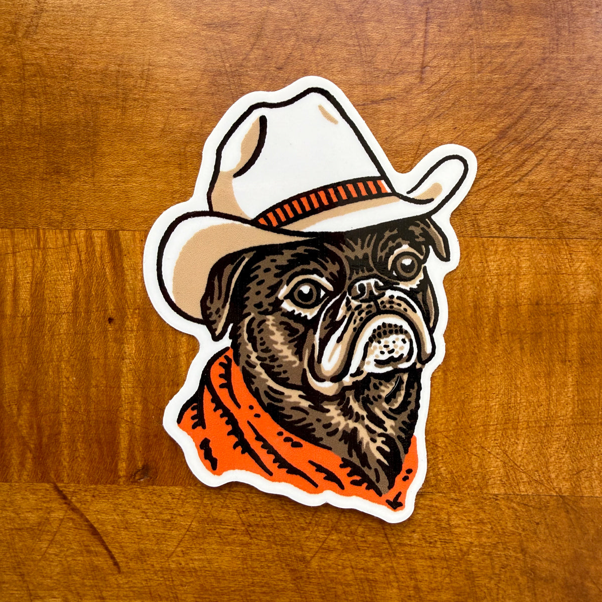 Brown Pug Cowdog Glossy Sticker