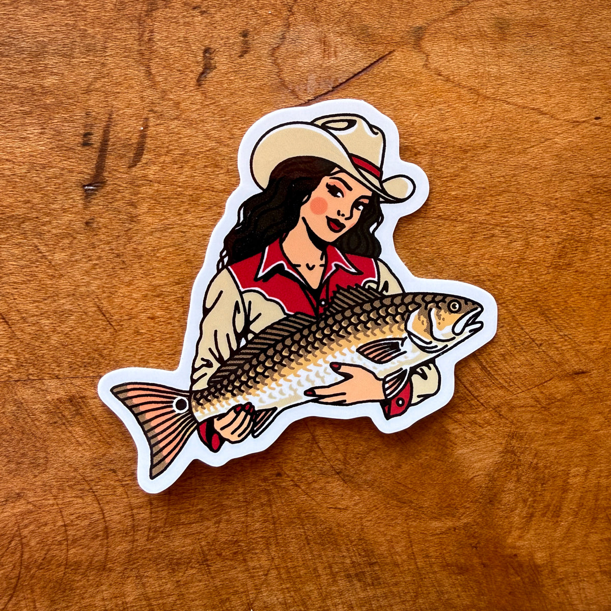 Red Drum Cowgirl Cowgirl Glossy Sticker