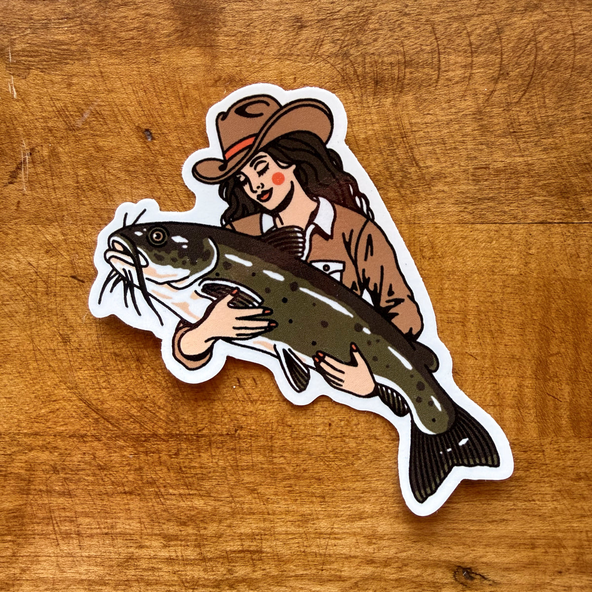 Channel Catfish Cowgirl Glossy Sticker