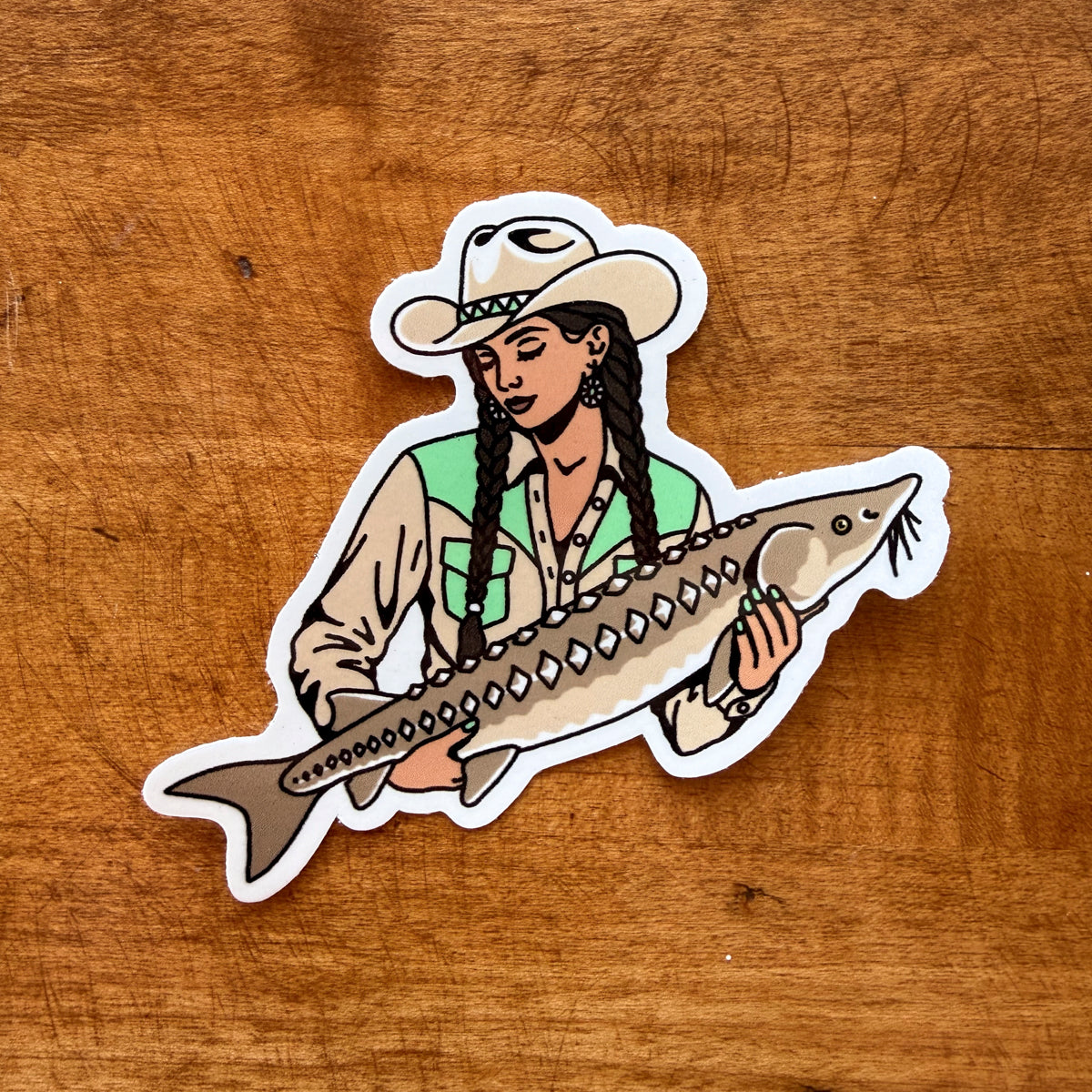 Sturgeon Cowgirl Glossy Sticker