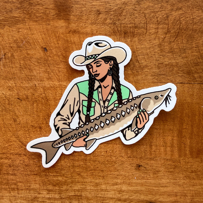 Sturgeon Cowgirl 3.5 Inch Glossy Vinyl Sticker