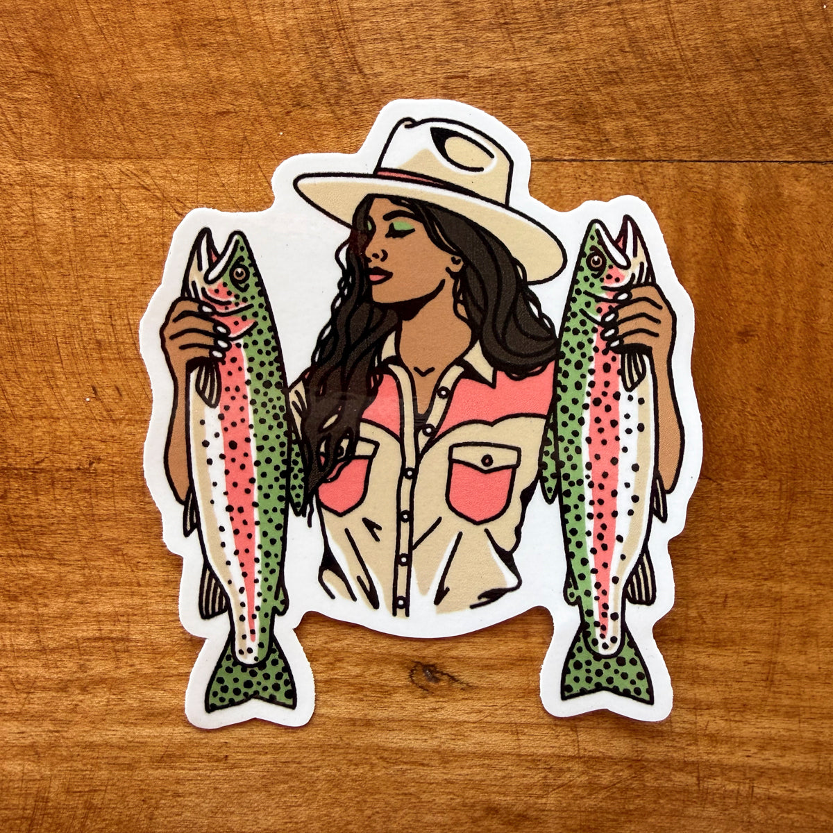 Rainbow Trout Cowgirl #5 Glossy Sticker