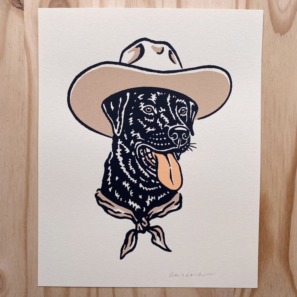 Black Lab Cowdog - Signed 8x10in Silkscreen Print – Steel Bison
