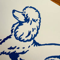 Poodle Stretch 10x8in Original Paint Pen Drawing (Blue)