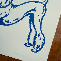 Poodle Stretch 10x8in Original Paint Pen Drawing (Blue)