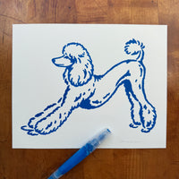 Poodle Stretch 10x8in Original Paint Pen Drawing (Blue)