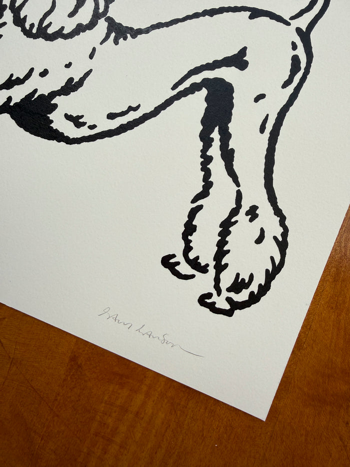 SOLD OUT. Poodle Stretch 10x8in Original Paint Pen Drawing (Black)