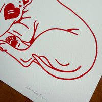 SOLD OUT. Bull Terrier Hearts 10x8in Original Paint Pen Drawing (Red)