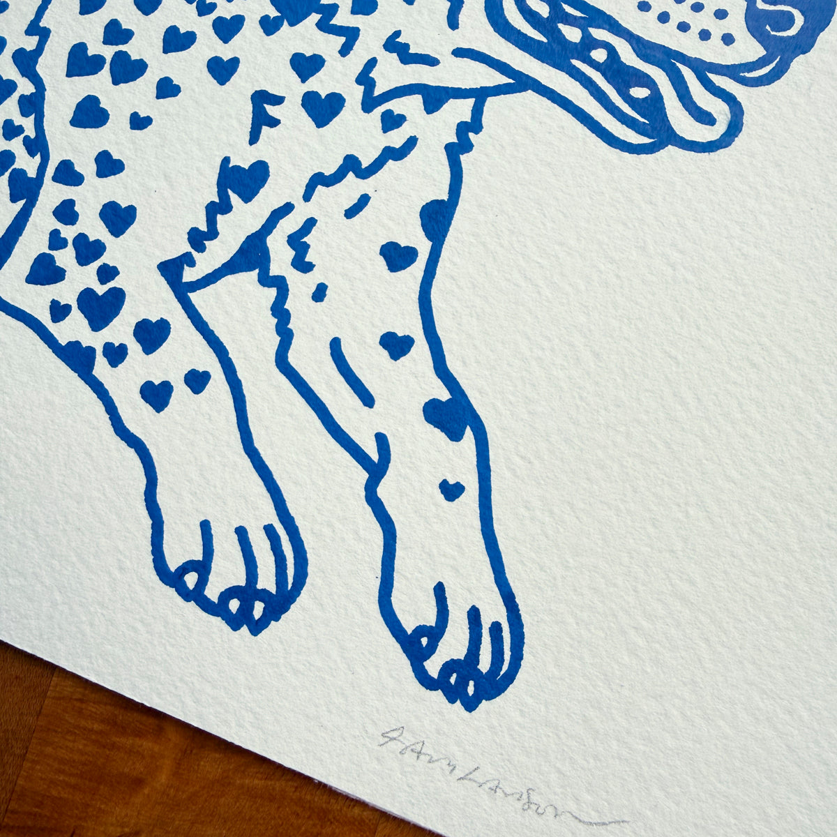 Heeler Hearts 10x8in Original Paint Pen Drawing (Navy Blue)