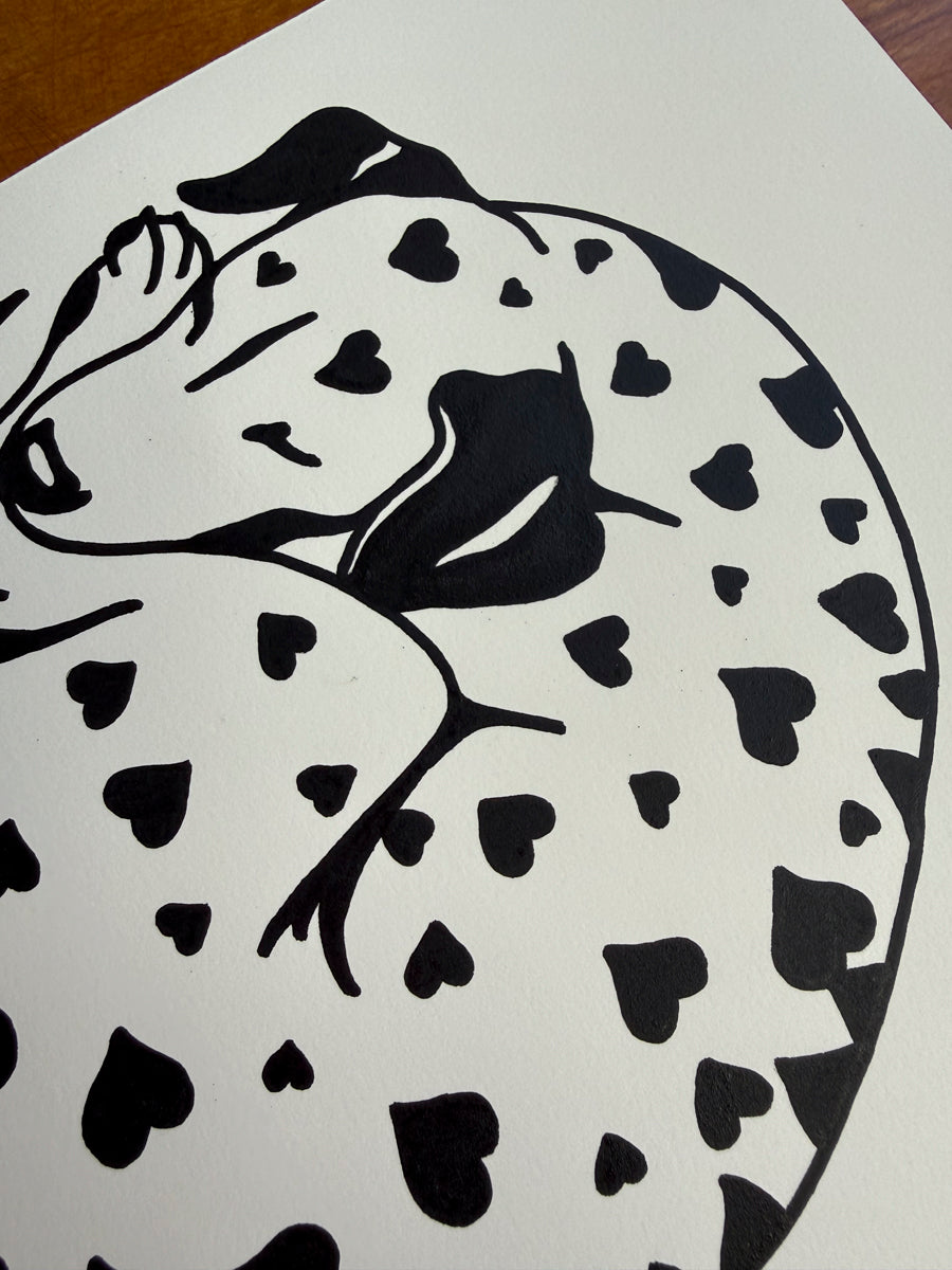 Dalmatian Hearts 8x10in Original Paint Pen Drawing (Black)