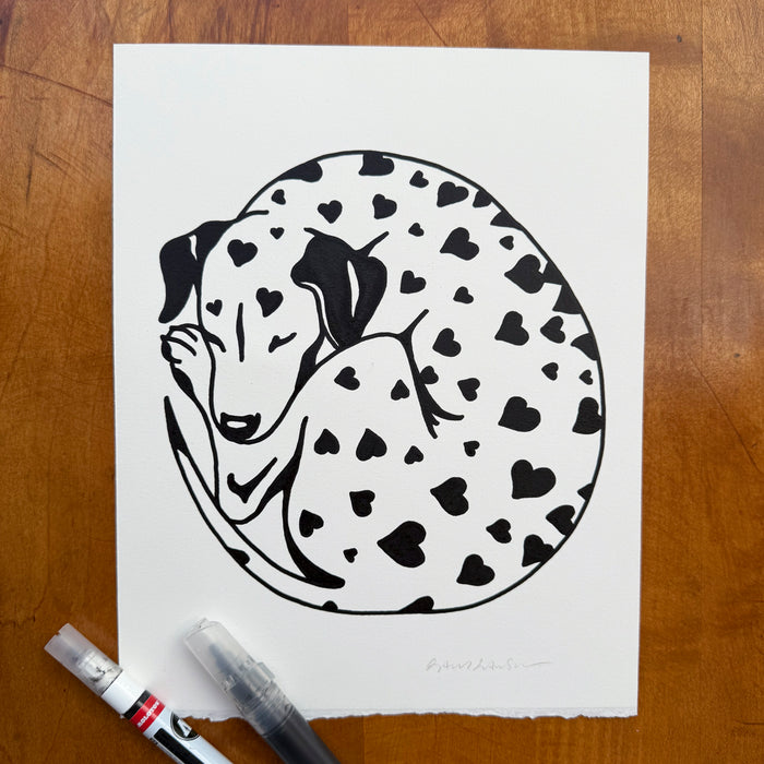 Dalmatian Hearts 8x10in Original Paint Pen Drawing (Black)