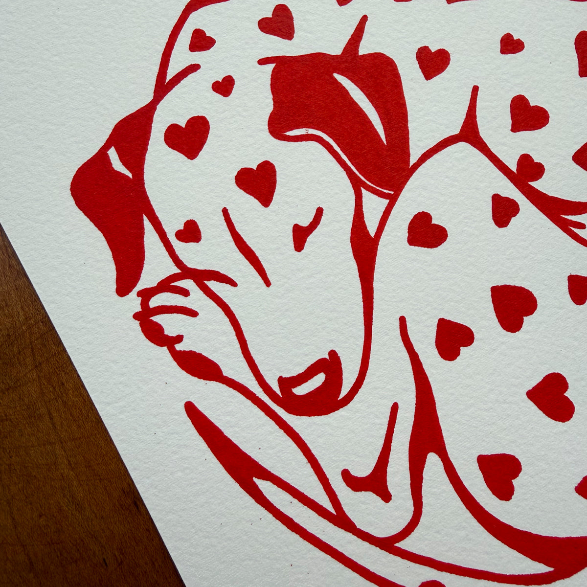 SOLD OUT. Dalmatian Hearts 8x10in Original Paint Pen Drawing (Red)