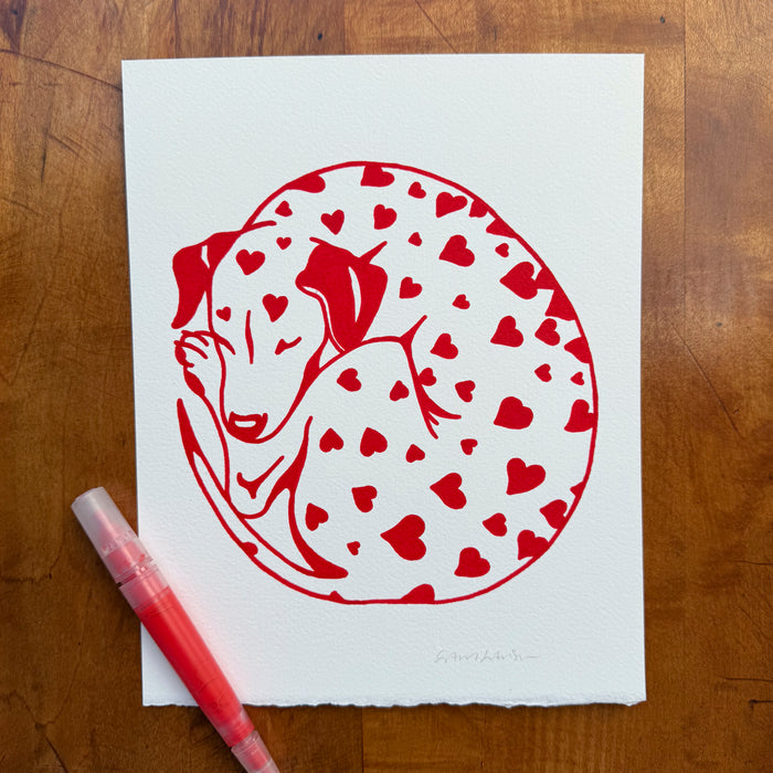 Dalmatian Hearts 8x10in Original Paint Pen Drawing (Red)