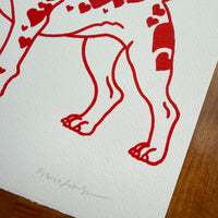 Beagle Hearts 8x10in Original Paint Pen Drawing (Red)