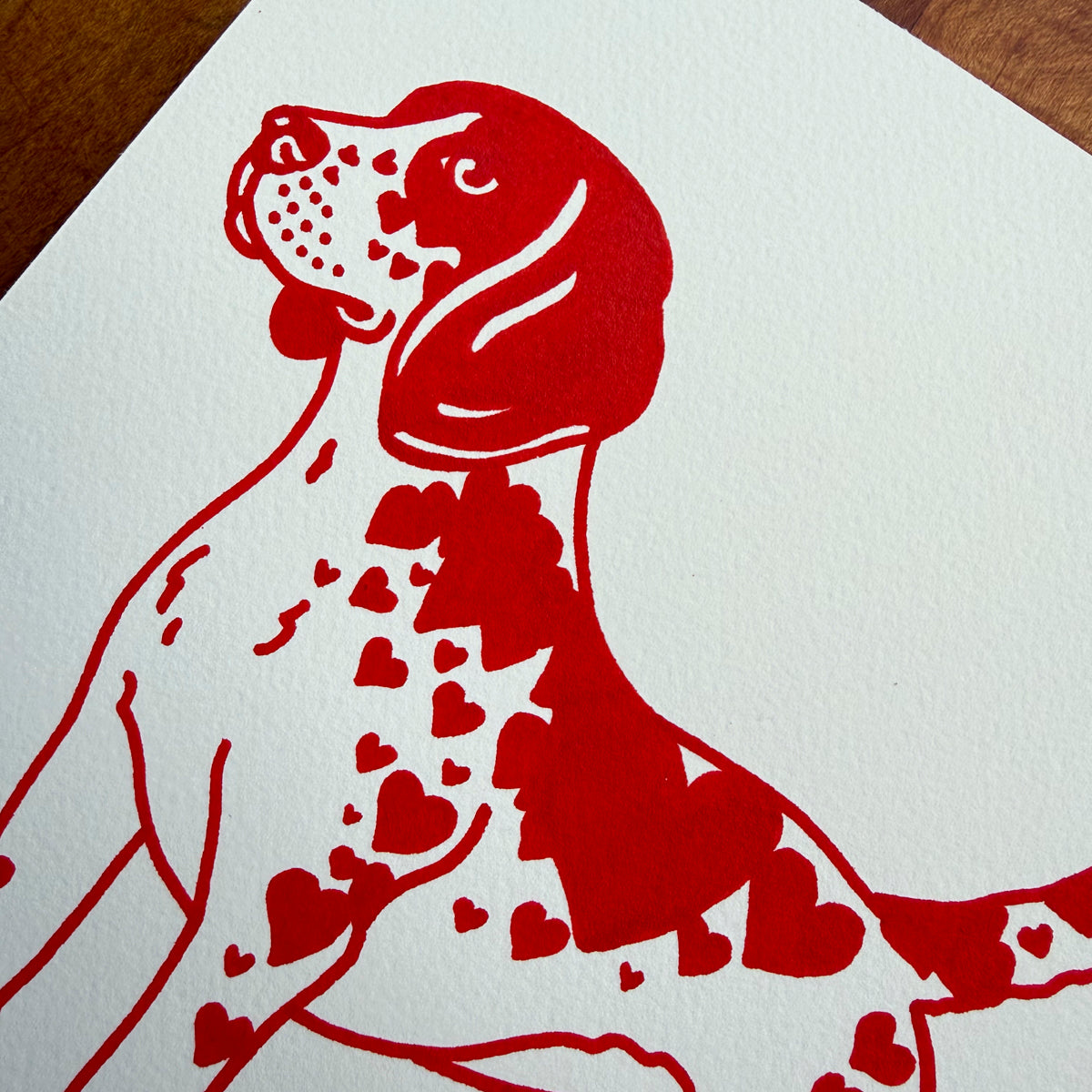 Beagle Hearts 8x10in Original Paint Pen Drawing (Red)