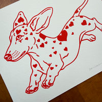 SOLD OUT. Doxie Hearts 10x8in Original Paint Pen Drawing (Red)