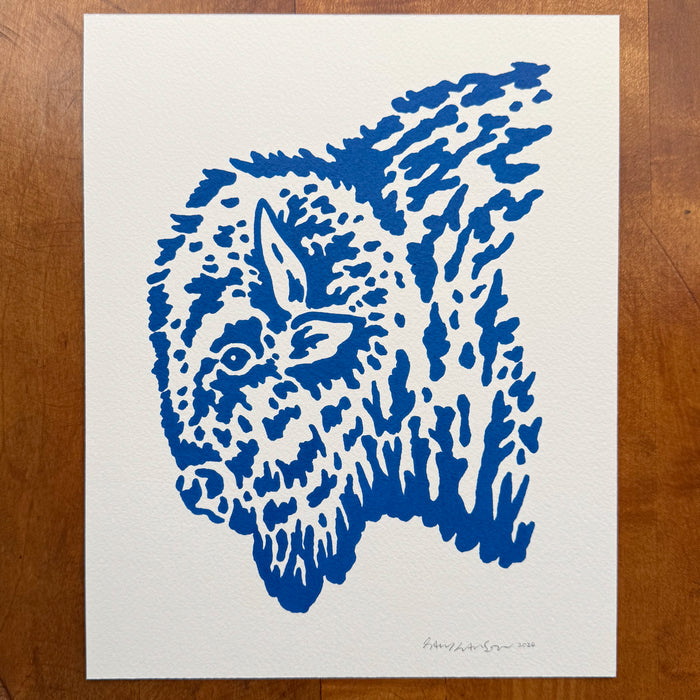 Blue Bison 8x10in Original Paint Pen Drawing