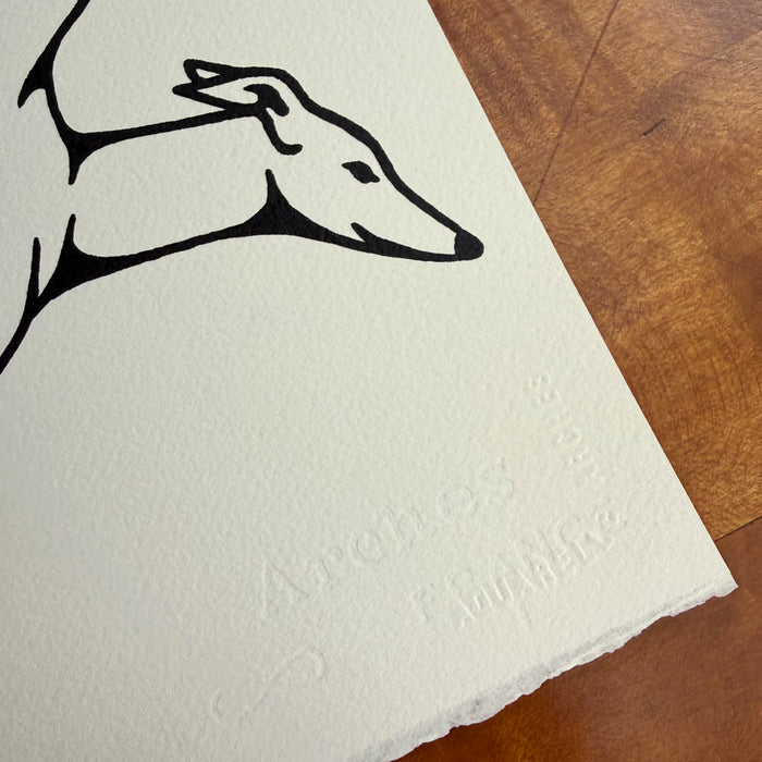 Greyhound Stretch 10x8in Original Paint Pen Drawing (Black)