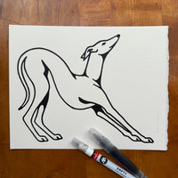 Greyhound Stretch 10x8in Original Paint Pen Drawing (Black)