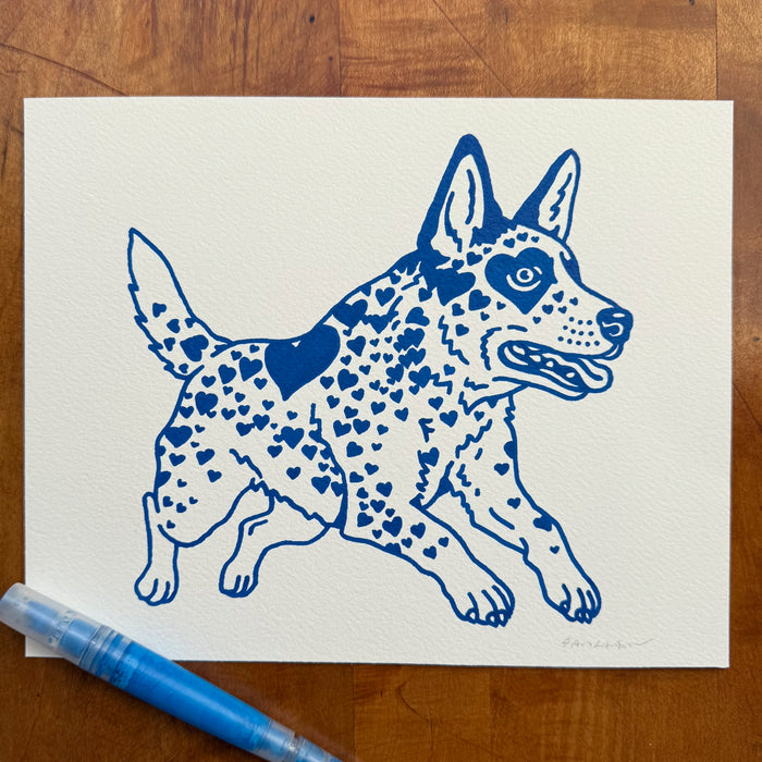 Heeler Hearts 10x8in Original Paint Pen Drawing (Navy Blue)