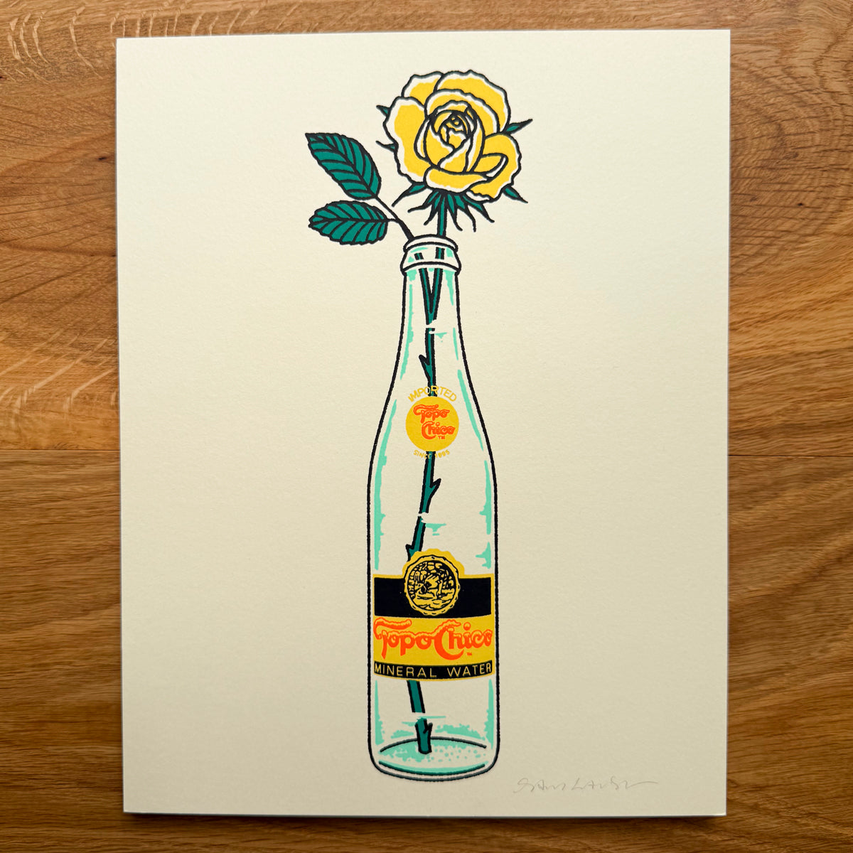 Yellow Rose Bottle - Signed 8x10in Silkscreen Print
