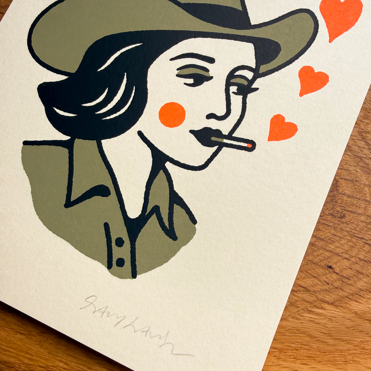 Sweetheart - Signed 5x7in Silkscreen Smoking Cowgirl Print