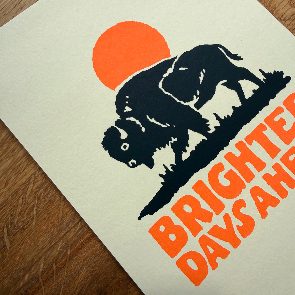 Brighter Days Bison (Orange) - Signed 5x7in Silkscreen Print