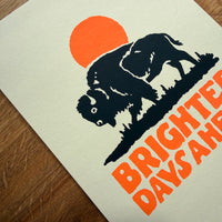 Brighter Days Bison (Orange) - Signed 5x7in Silkscreen Print
