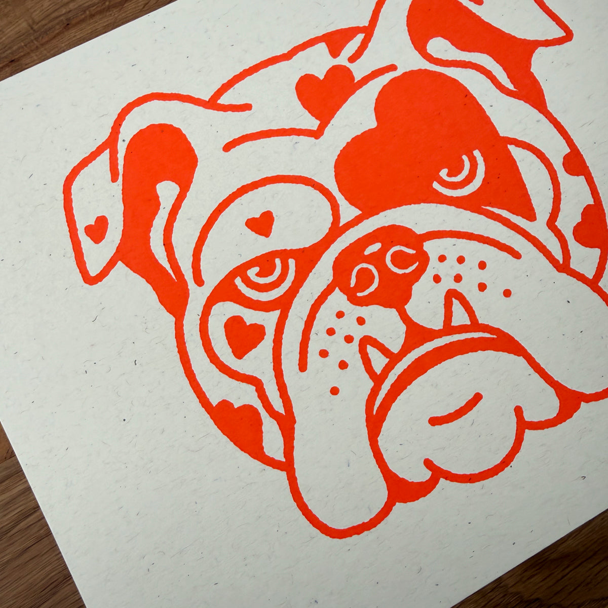 Bulldog Hearts - Signed 10x8in Silkscreen Print on Recycled Paper