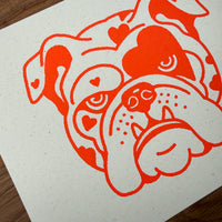 Bulldog Hearts - Signed 10x8in Silkscreen Print on Recycled Paper