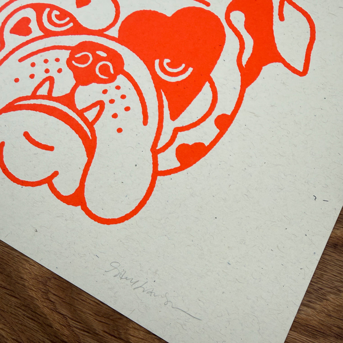 Bulldog Hearts - Signed 10x8in Silkscreen Print on Recycled Paper