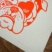 Bulldog Hearts - Signed 10x8in Silkscreen Print on Recycled Paper